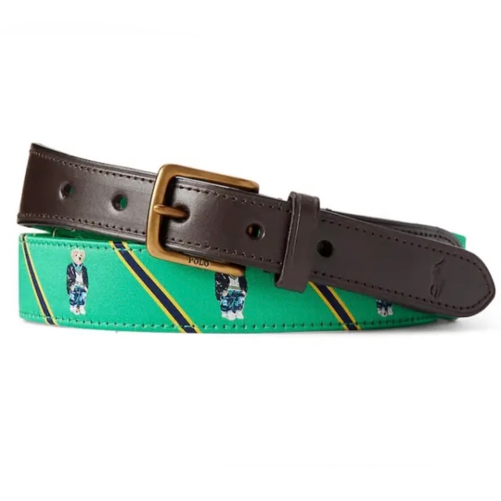 Polo Ralph Lauren PATCHWORK JEANS BEAR Brown Leather Ribbon Belt NWT